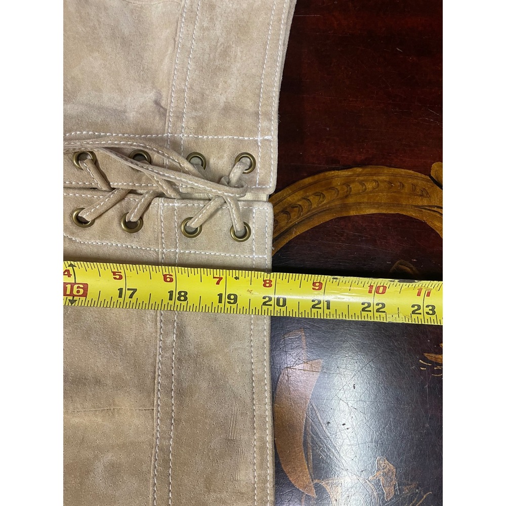 Doncaster Tan Suede Leather Lace Up Front Mini Skirt Western Coastal Cowgirl 8 - Picture 8 of 8